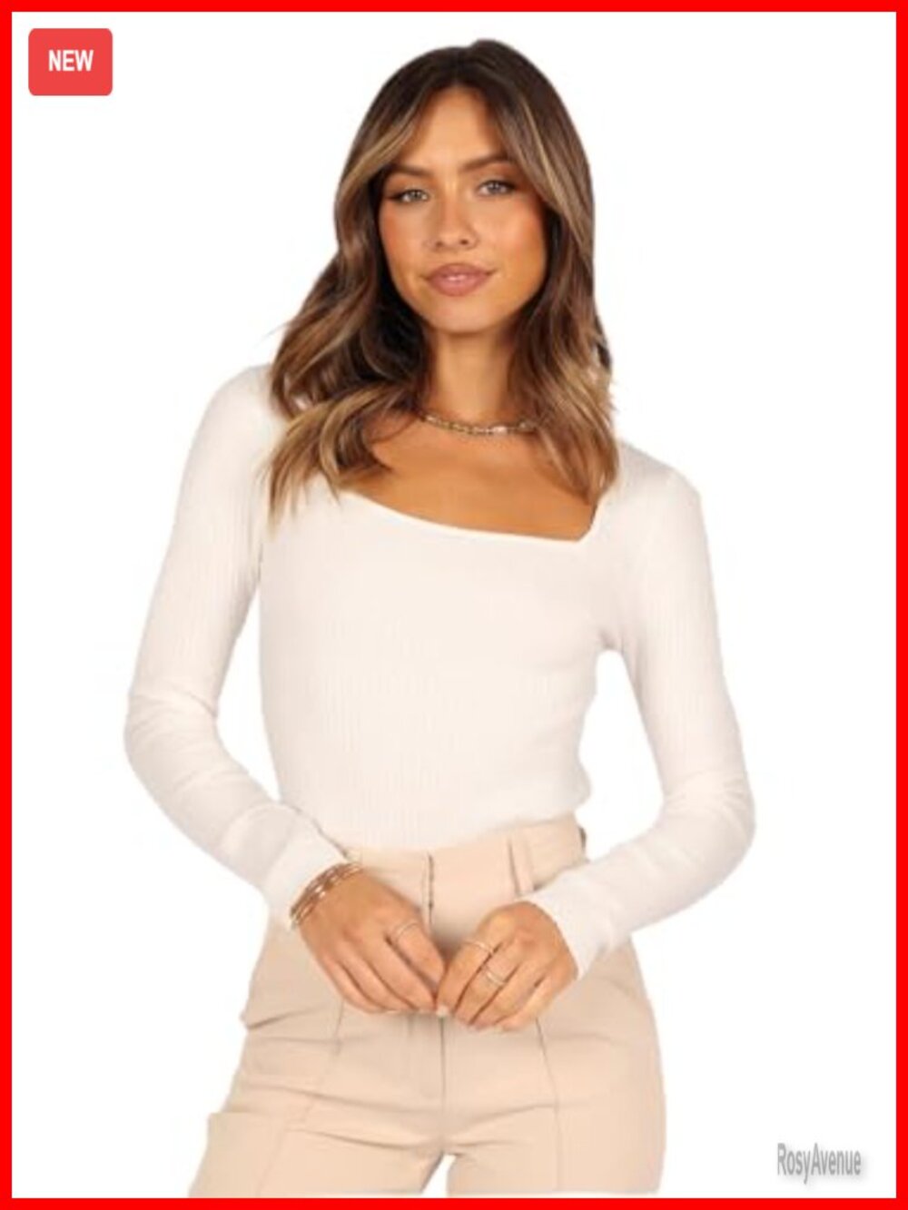 Long Sleeve Square Neck Ribbed Knit Blouson Top Slim Fit Fall